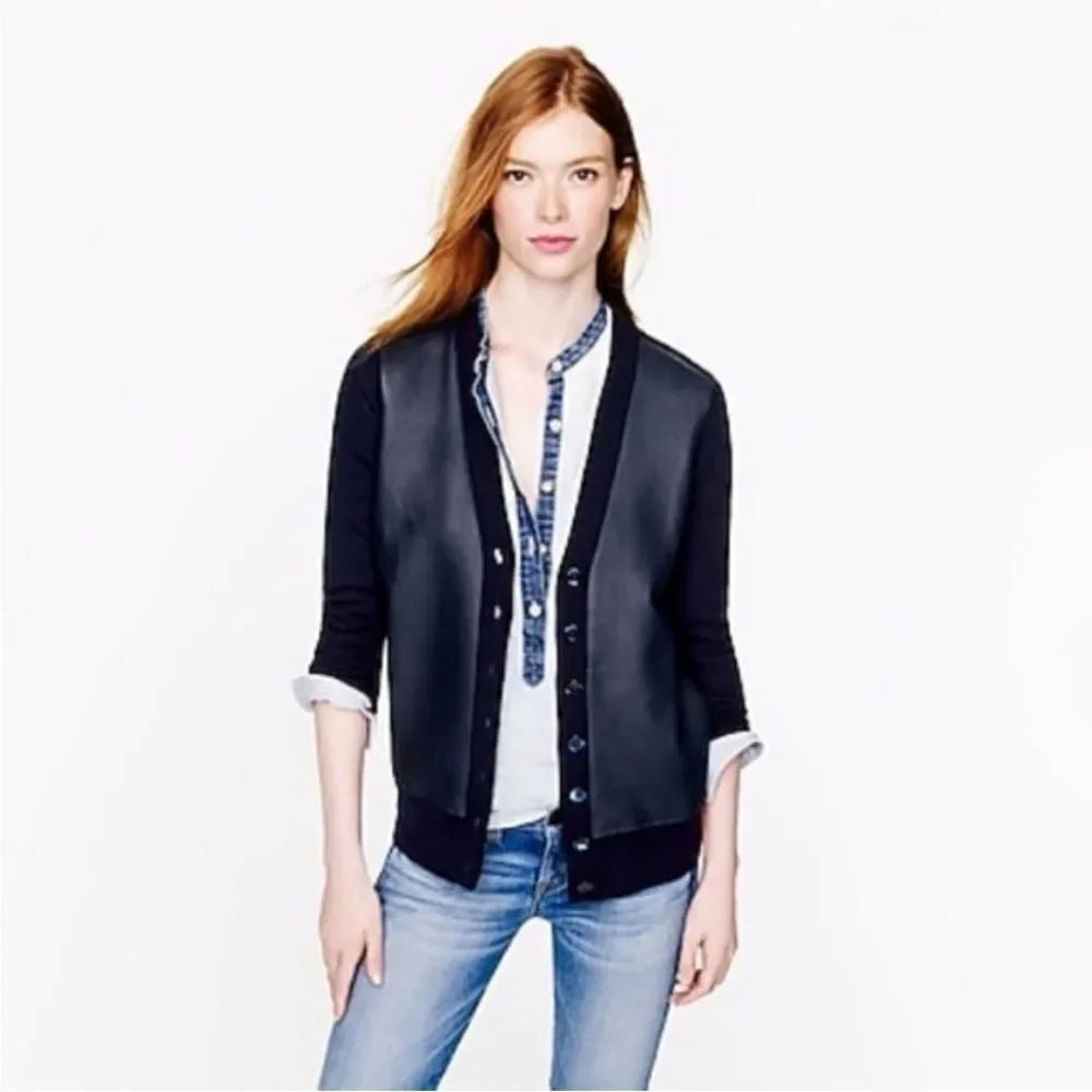 J. Crew Collection BlackāKnit merino wool/genuine leather Cardigan, XXS( US2)